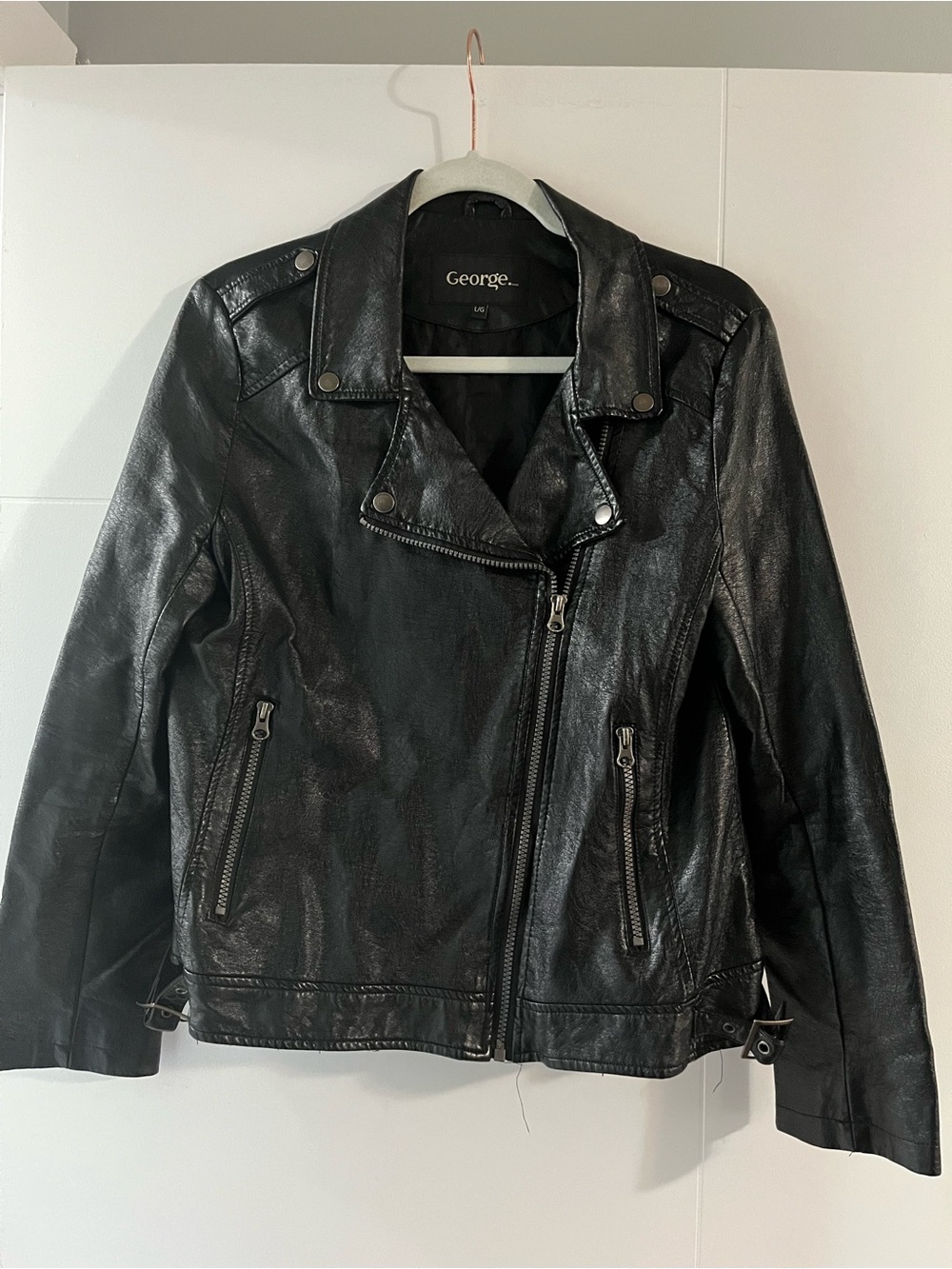 George Black Faux Leather Biker Jacket for Women